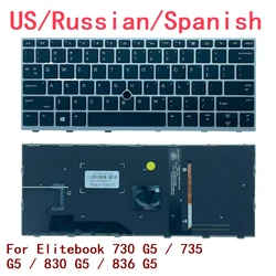 New US Russian Spanish Laptop Backlit Keyboard For HP Elitebook 730 G5 / 735 G5 / 830 G5 / 836 G5 Notebook PC Replacement