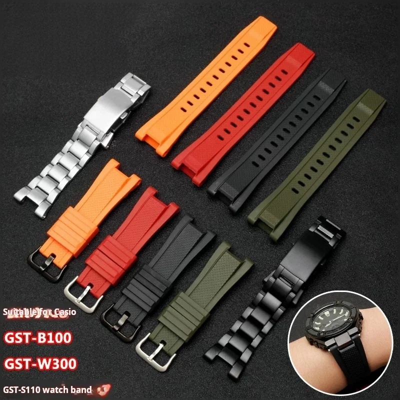 Men Rubber Watchband For Casio Gshock Silicone Resin Watch Strap Gst Gst-210 b100 S110 Gst-w300 410 210 400g S130 S310 S330 band