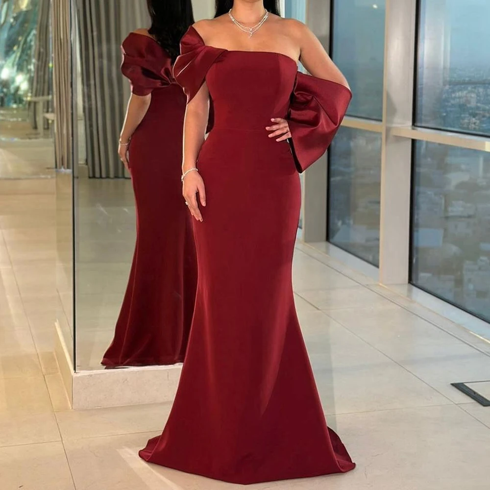 

Customized Mermaid Evening Dresses Floor-length Off The Shoulder Sleeveless Prom Gown Fsahion Pleat Simple Draped Party Gown