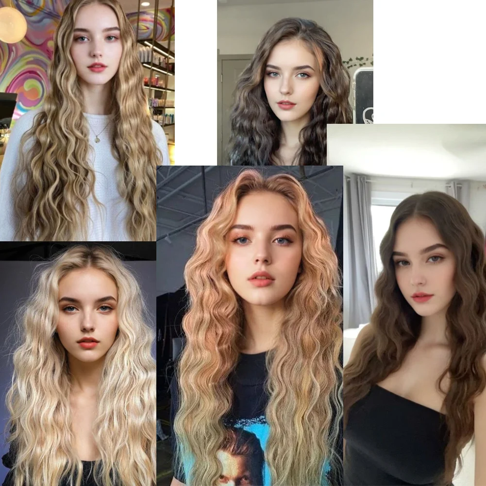 30Inch Synthetic Hair Extensions Water Wave Hair Bundles 120g Omber Blonde Weave High Temperature Fiber Water Ponytail Hair