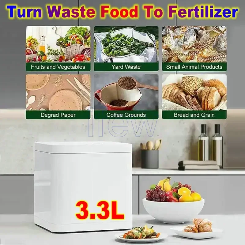 

3.3L Food Waste Crusher Machine Food Residue Compost Processor Device Composting Kitchen Disposal Garbage Handler Trash Shredder