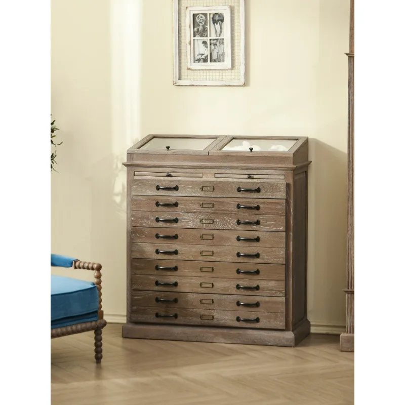 French vintage oak display case, solid wood jewelry locker for cloakroom commercial use