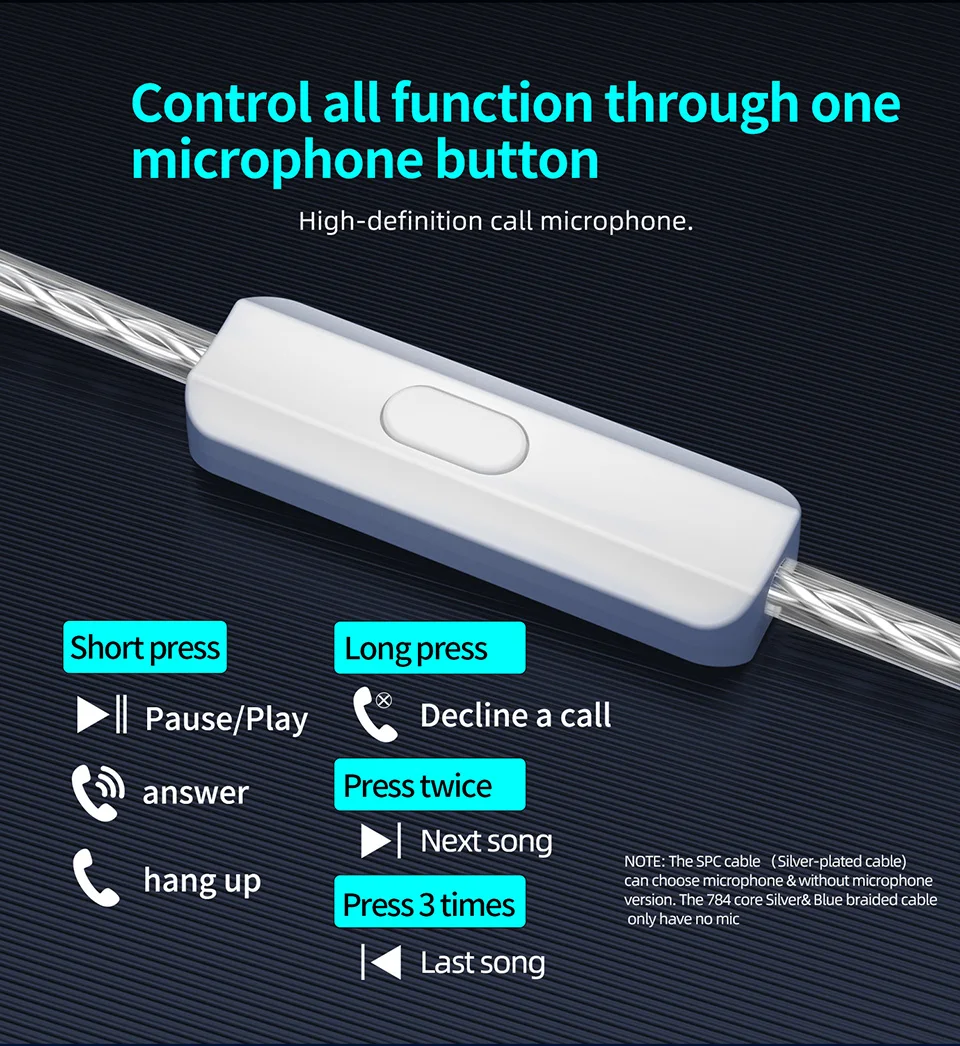 CCA-Hydro Kopfhörer mit Hybrid-Treiber, In-Ear-Kopfhörer mit Kabel, Tuning-Schalter, Geräuschisolierung, Headset mit abnehmbarem Kabel – Detail 13
