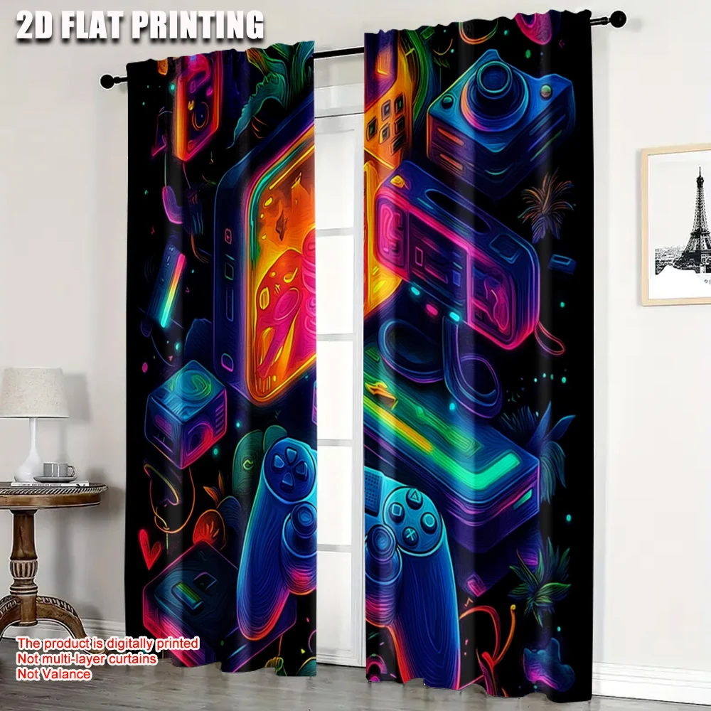 

2pcs,2D plane printing Popular Curtain Panels Colorful Game Controller Polyester Fabric (without rod) Decorations For Home Ldeal