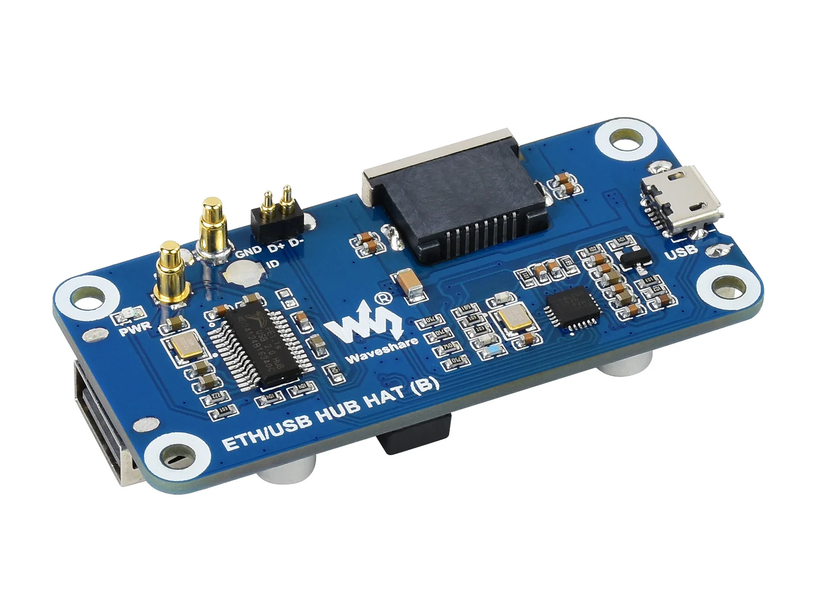Ethernet / USB HUB HAT for Raspberry Pi Series, RJ45  USB 2.0 ports