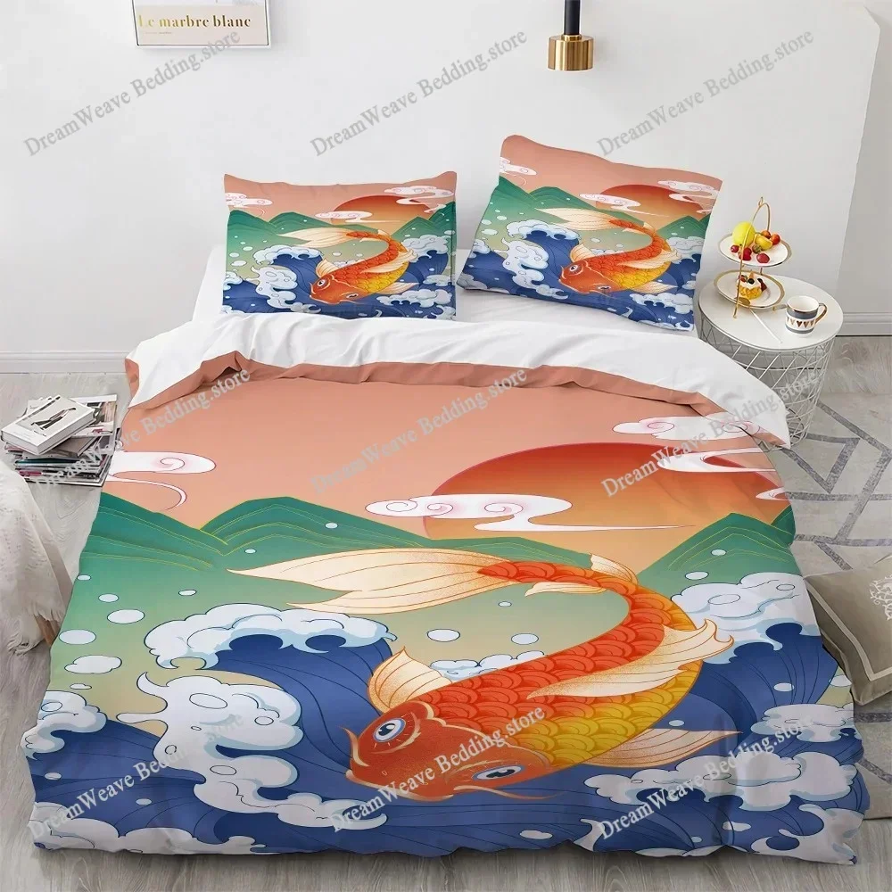 Japanese-Style Duvet Cover Cherry Bedding Set Ukiyo-e Theme Wave Pattern Quilt Cover Mountain Exotic Style Luxury Gift