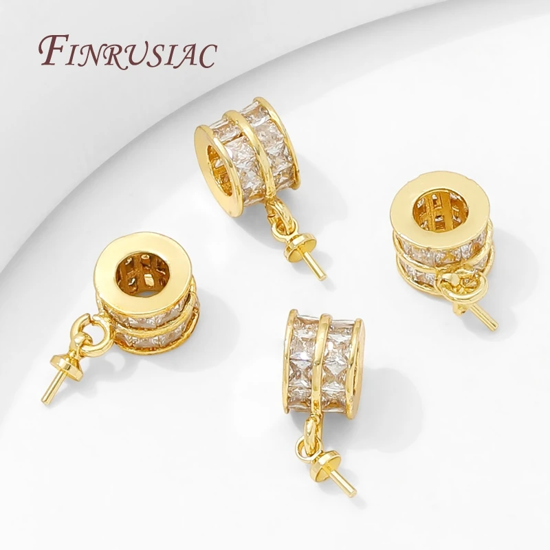 18K Gold Plated Brass Zircon Charms with Pearl Mounting Accessories,Pendants For Necklaces,DIY Jewelry Making Supplies