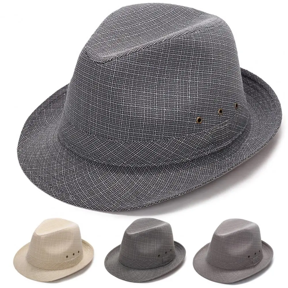 Hemming Wide Brim Breathable Holes Folding Jazz Hat Mid-aged Men Outdoor Sun Hat Fashion Accessories Ковбойская Шляпа 청모자