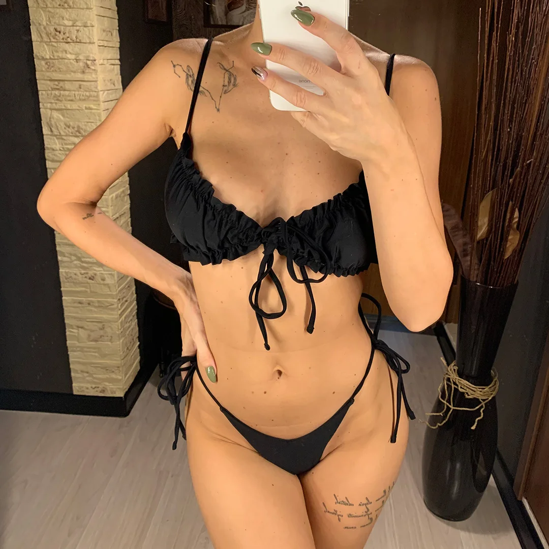 3 Farben, sexy Bikini mit Rüschen, zweiteiliges Badeanzug-Set für Damen, Badebekleidung, Schnür-Bikini, Badeanzug, Modell V2420. – Detail 10