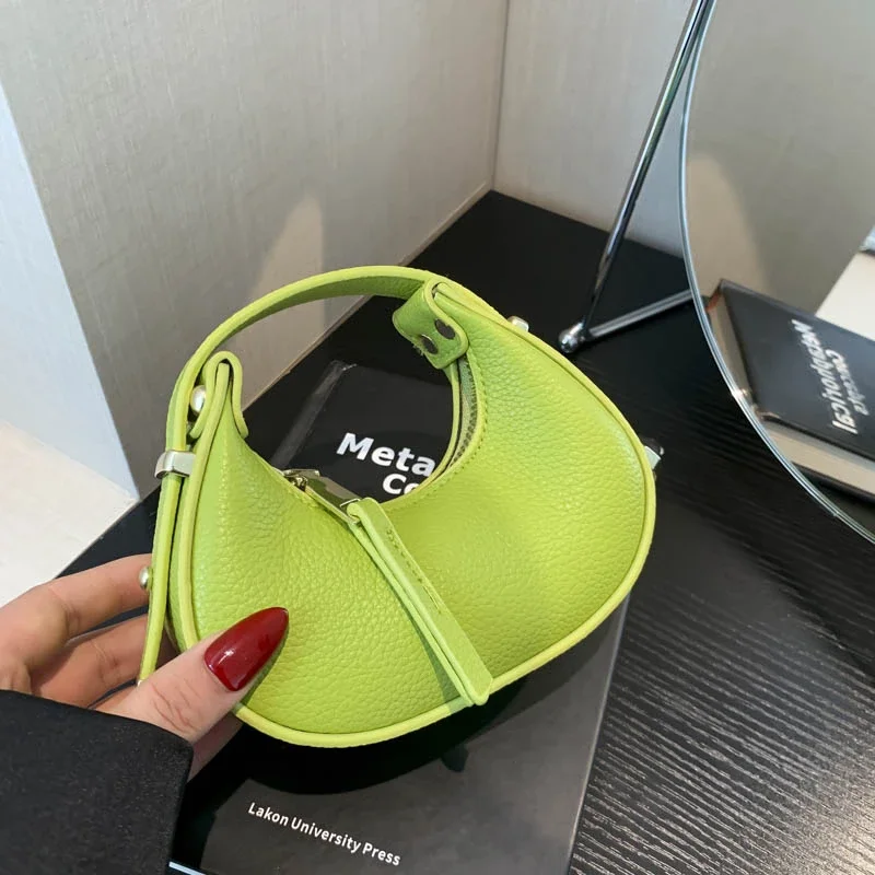 Hot Selling Versatile for Commuting 2024 Summer New Popular Litchi Pattern Mini Moon Bag Fashionable and Cute Women's Handbag