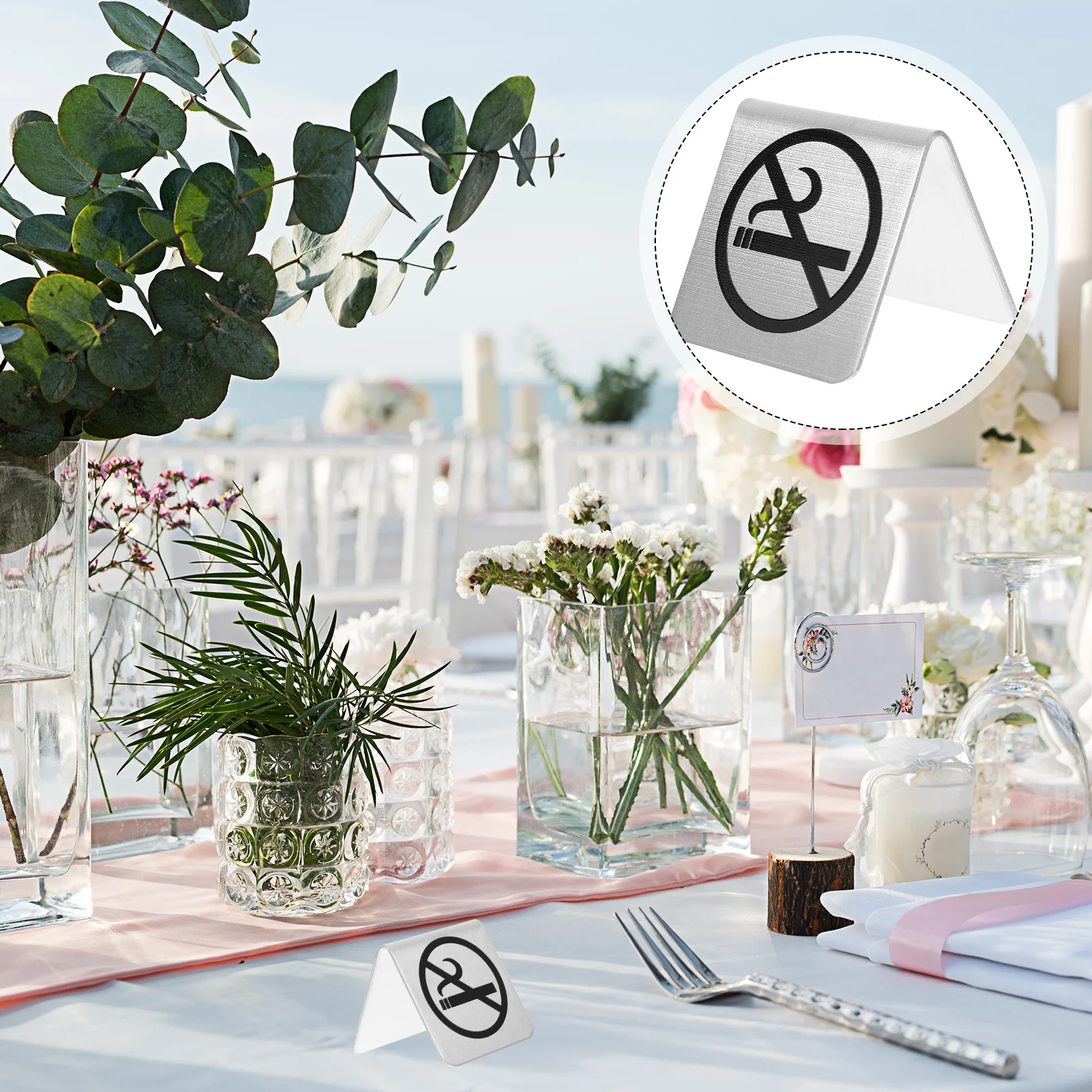 لافتة ممنوع التدخين، خيمة طاولة من الفولاذ المقاوم للصدأ، قاعدة ثابتة، متجر مكتب داخلي، مطعم تحذير، لافتة سطح الطاولة #4