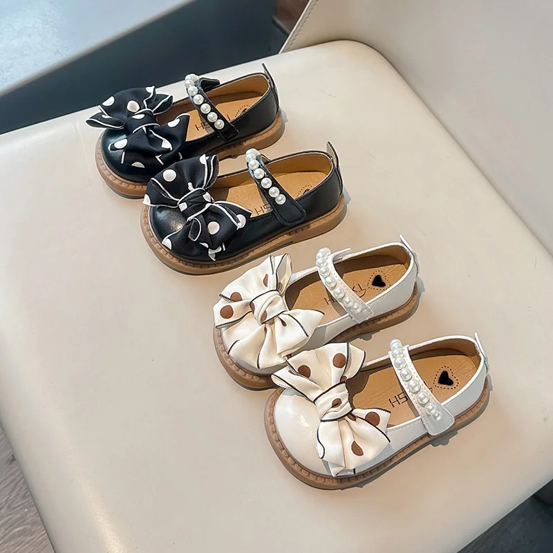 

Кожаная обувь для девочек, весенне-осенняя прогулочная обувь для девочек от 1 до 8 лет, бежевые прогулочные туфли с бантом, легкие нескользящие детские одиночные туфли