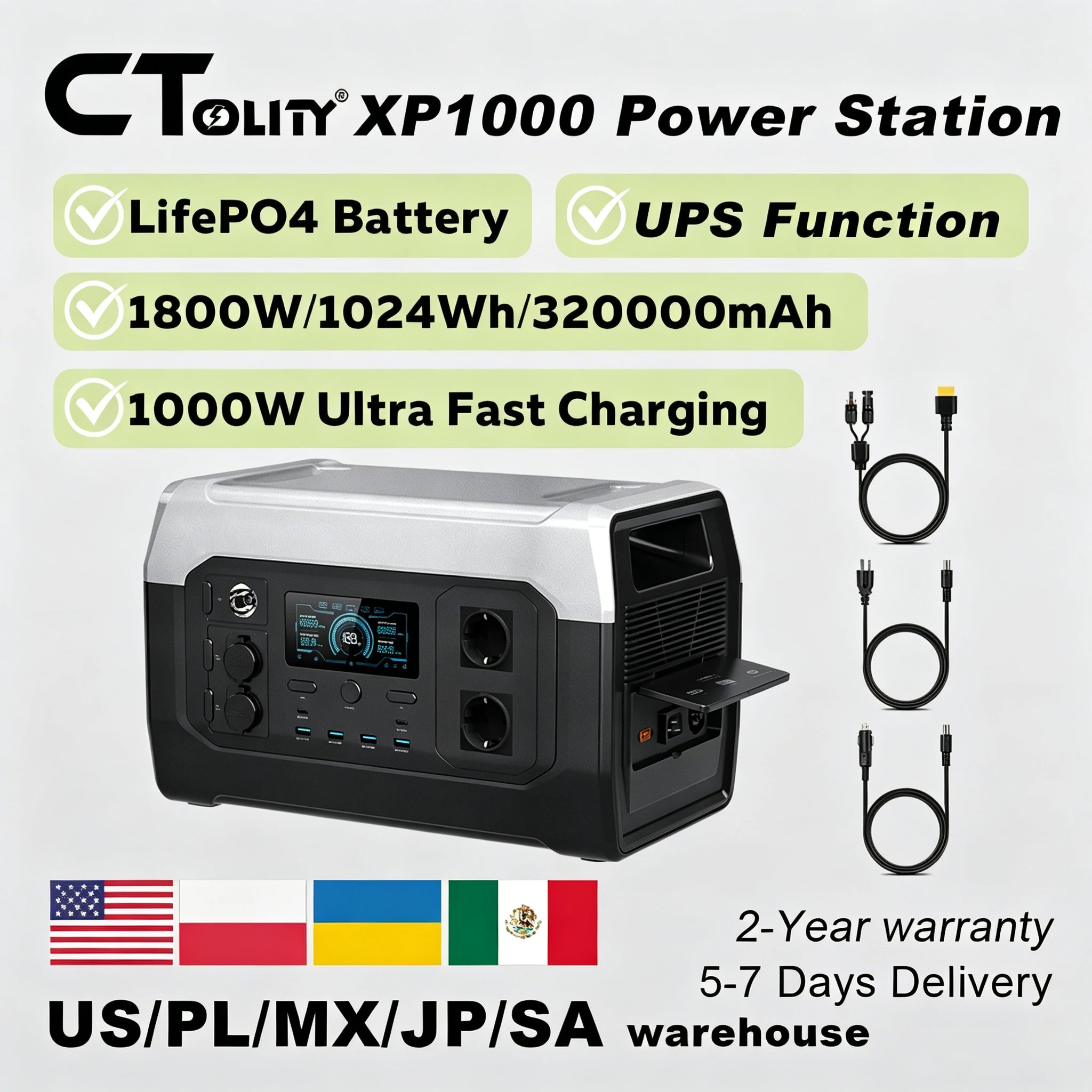 CTOLITY XP2000 2400W XP1000 1800W UPS Power Station Home Emergency Power Supply