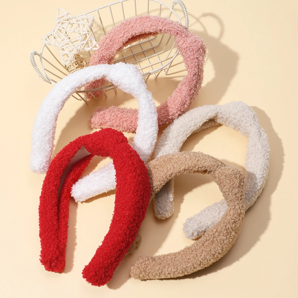 New Cute Autumn Winter Girls Coral Fleece Knot Headbands Baby Solid Color Teddy Hair Hoops Girls Teddy Hair Bands Kids Headwear