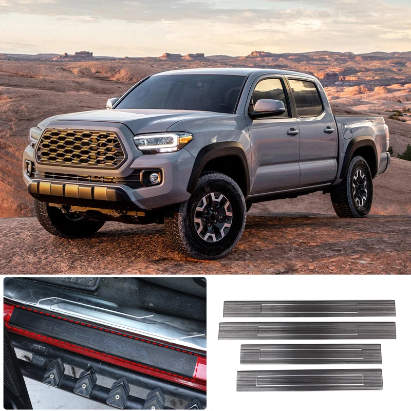 4PCS Black Stainless Steel Door Sill Scuff Plate Door Welcome Protector Trim For Toyota Tacoma 2016-2022 Car Accessories Kit