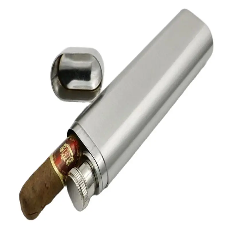 Stainless Steel Whisky Vodka Hip Flask Polished Cigar Tube 2oz