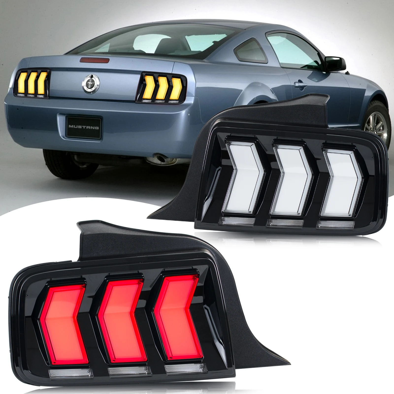 

LED Tail Lights Assembly for Ford Mustang 2005-2009 S-197 Sequential Blinker Dynamic Animation E-Mark Rear Lamps