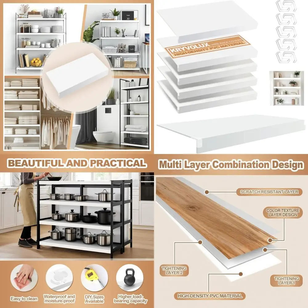 

PVC Wire Rack Covers, 24x12x3 inches, 0.31 inch Thick, Removable for Pantry, Closet, Kitchen, and Bathroom Shelves (Luxury White