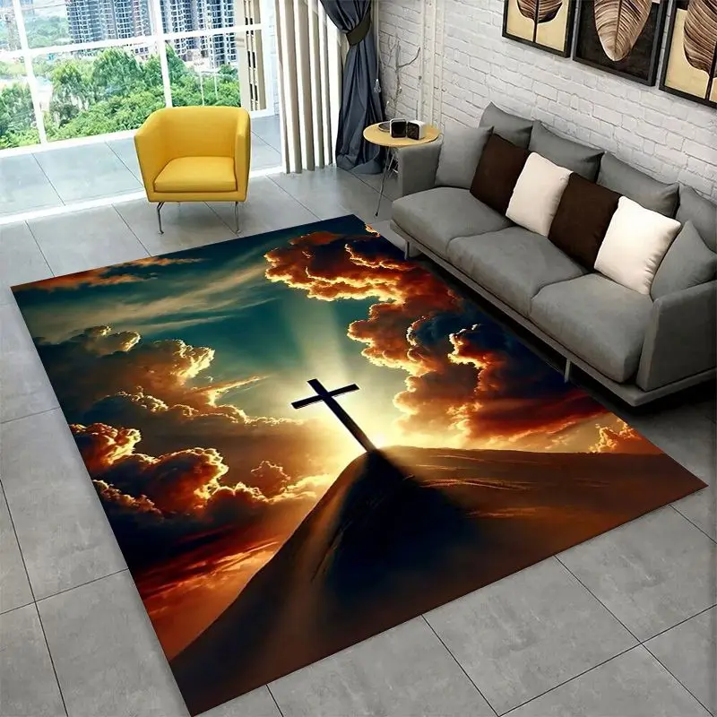 Classic Cross Bible Christian Faith Retro Large Area Rug Non-slip Durable Carpet for Bedroom Living Room Sofa Doormat Home Decor - view 6