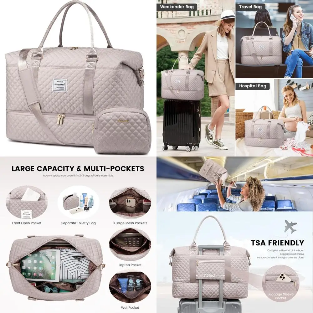 

Women's Weekender Duffel Bag with Shoe Compartment, Carry-On Overnight and Toiletry Bag, Ideal for Gym Travel