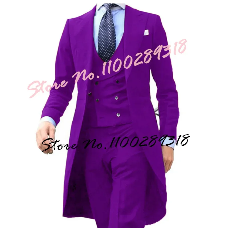 2024 New Arrivel Royal blue Long Coat Designs Men Suits Set Men Clothing Groom Tuxedos Prom Blazer Custom 3PCS (Top+Vest+Pants)