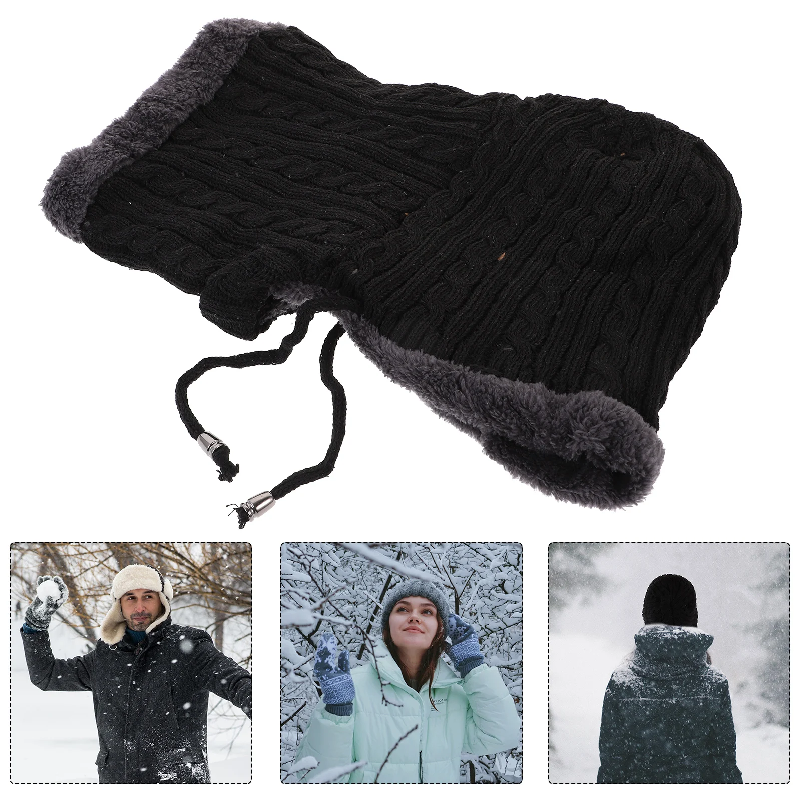 

Fleece Knitted Hat Thickened Cap Hood One Size Fits Most Unisex Winter Neck Warmer Men Women Outdoor Ski Cycling