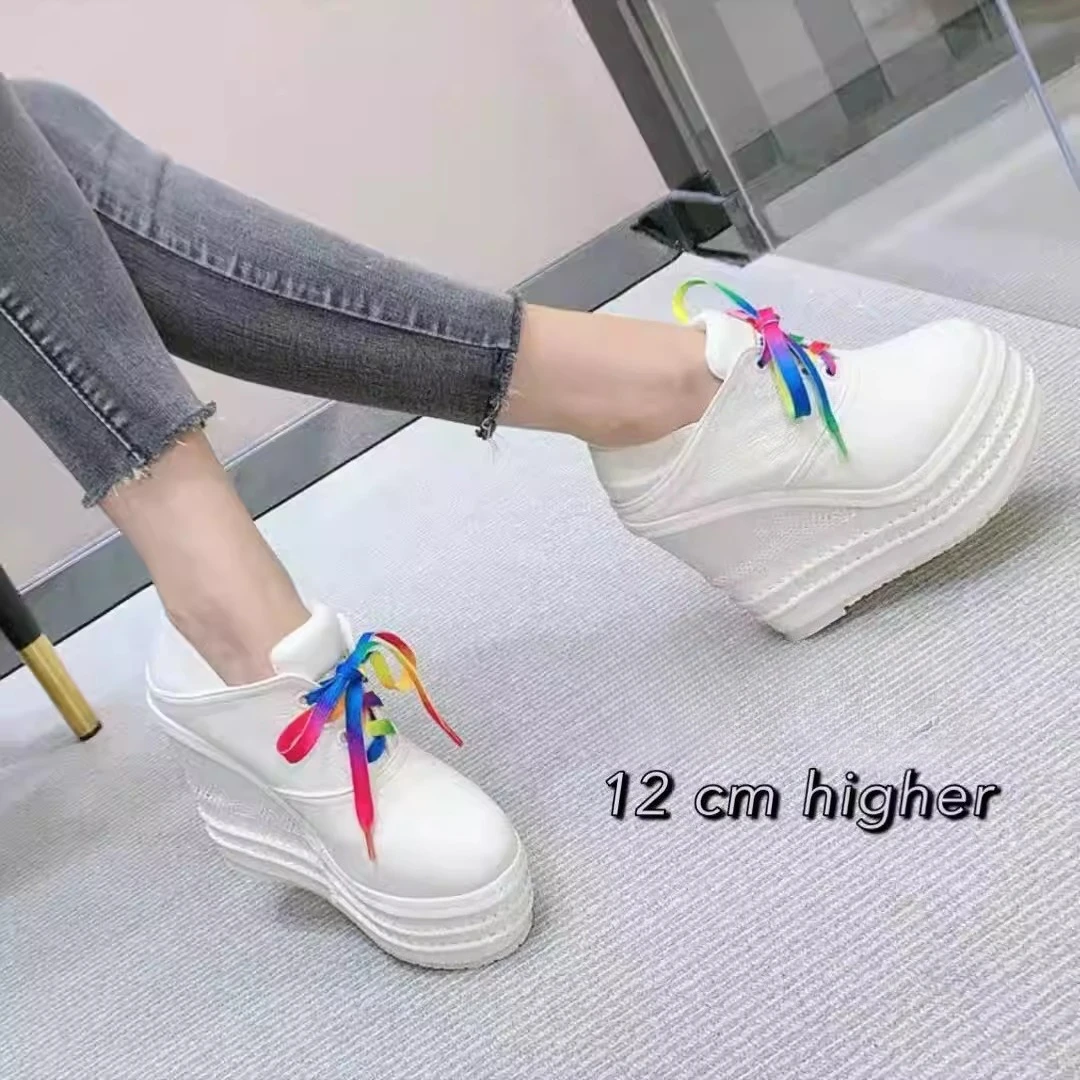

Women's 12cm Ultra High Heel Platform Wedge White Sneakers Lace-up/Slip-on 2-Way Wear Small Sizes Thick Sole Casual Shoes