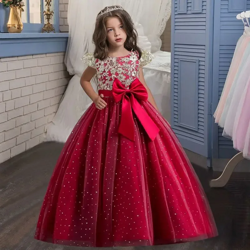 Elegant Teen Girls Dress Lace Princess Pageant Birthday Party First Communication Gown Bridesmaid Flower Girl Dress for Weddings