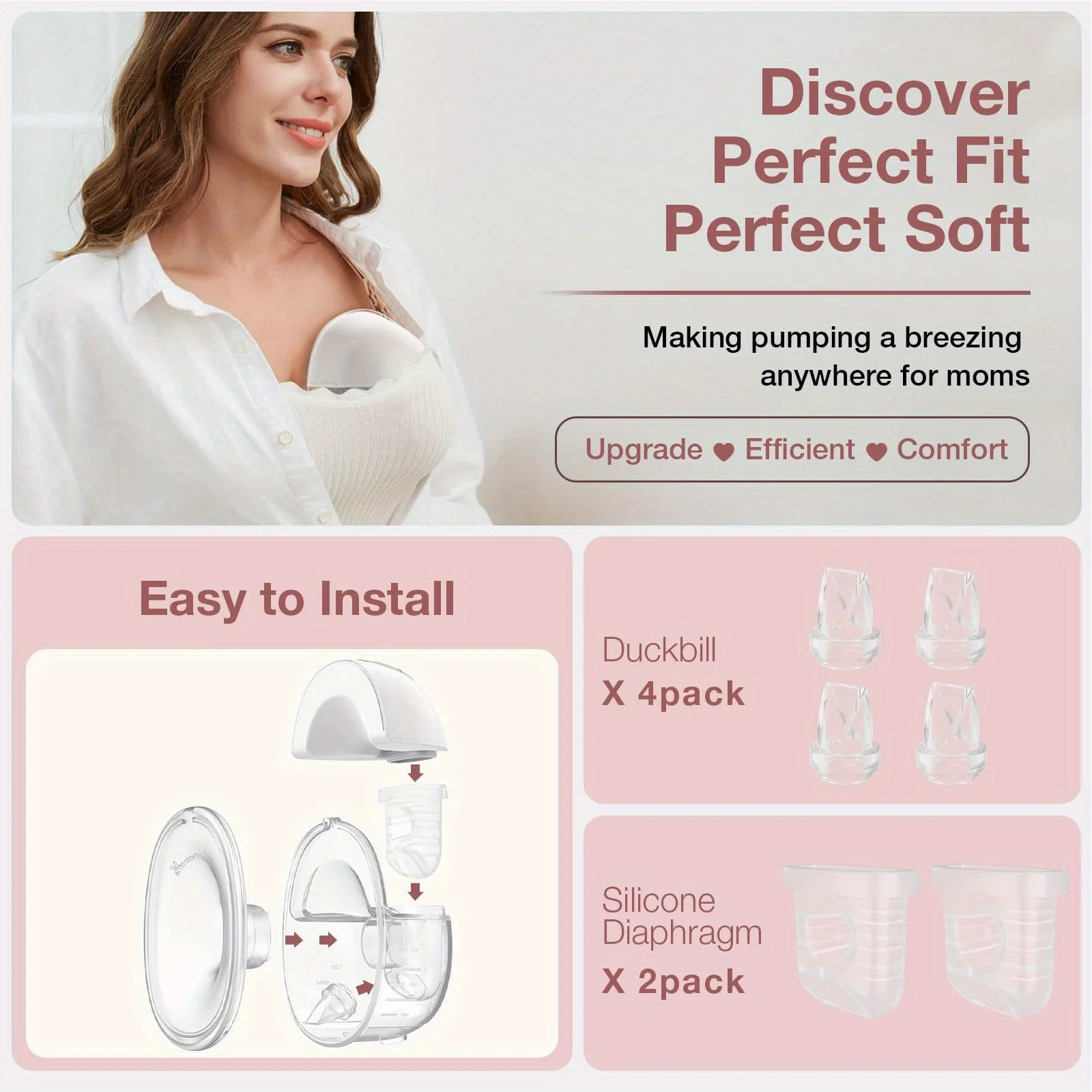 6 قطع صمام منقار البط وغشاء من السيليكون متوافق مع ملحقات مضخة الثدي eufy S1 Pro/S1/E10، NCVI/Zooawa/Nuliie S32