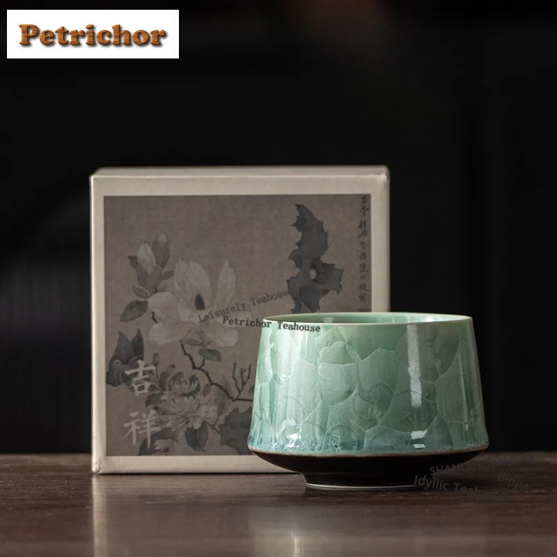 180ml Kiln Fambe Ice Flower Crystal Glaze Teacup Zen Tea Bowl Mug Tea-tasting Meditation Cup Chazhan Master Cups Teaware Craft