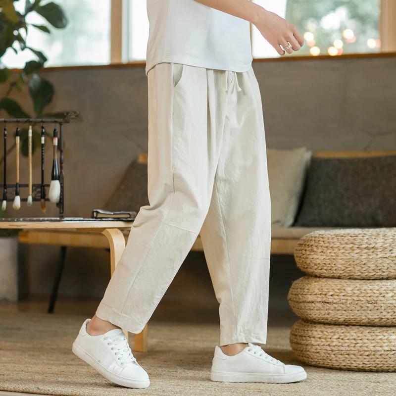 LAPPSTER Korean Fashions Cotton Linen Thin Soft Joggers Pants Casual Pants Breathable Sweatpants Japanese Streetwear Trousers