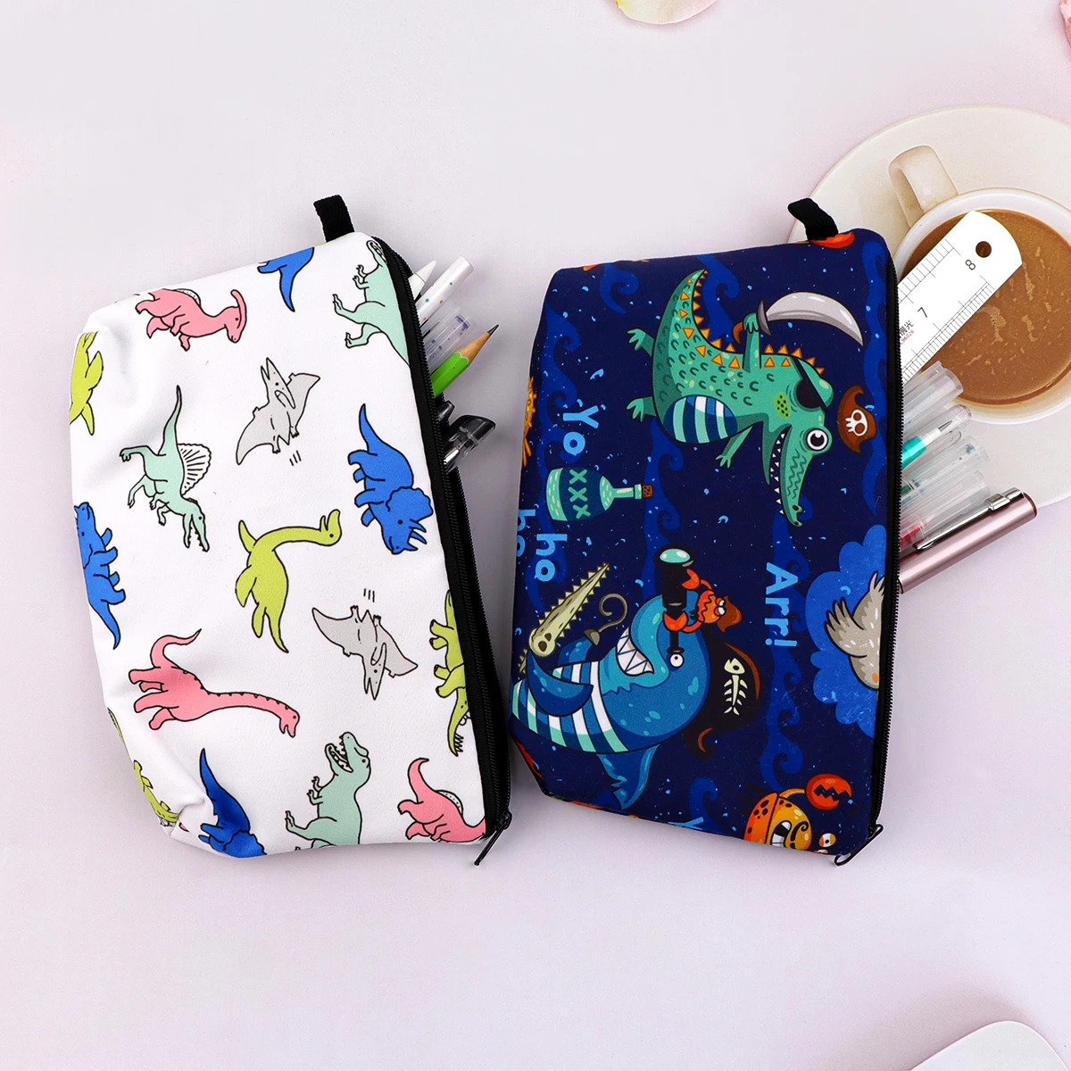 Rainbow Dinosaurs Pencil Bag For Students Stationery Mushroom Pencil Pouch Fashion Makeup Brushes Lipsticks Storage Bag