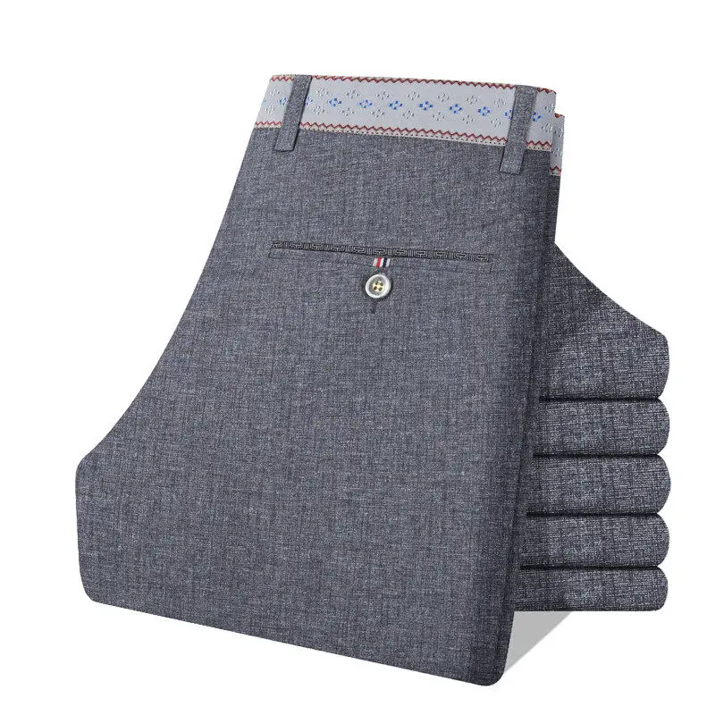 Men's High Elastic Business Casual Pants Versatile Knitted Men's Pants Black Slim Thin Trousers