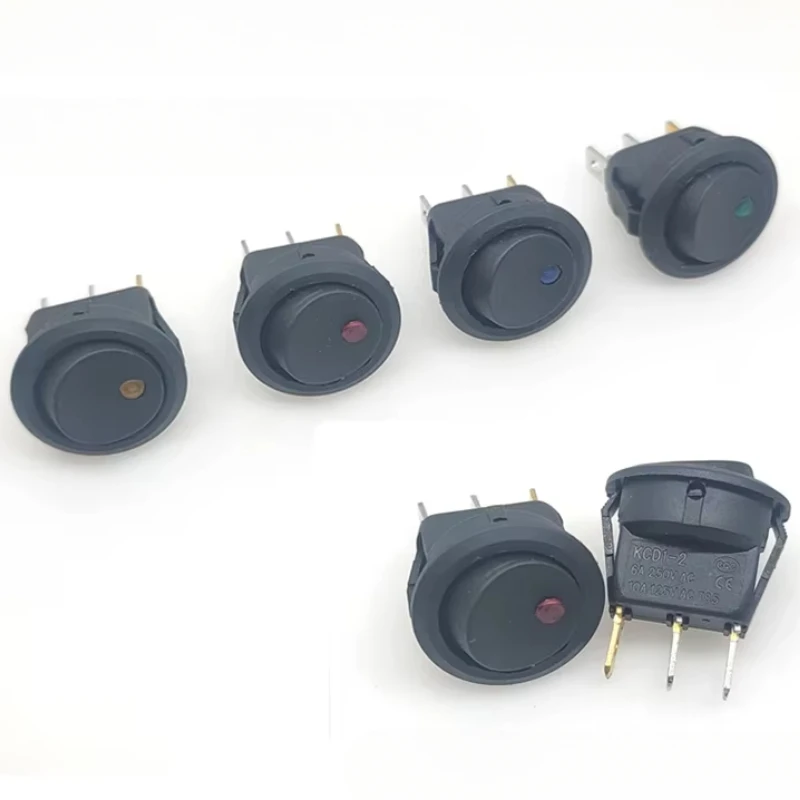 5Pcs 250V Round Rocker Switch Toggle ON-OFF 2 Position 3 Pins Push Button Switches Electrical Equipment With Light Power KCD1