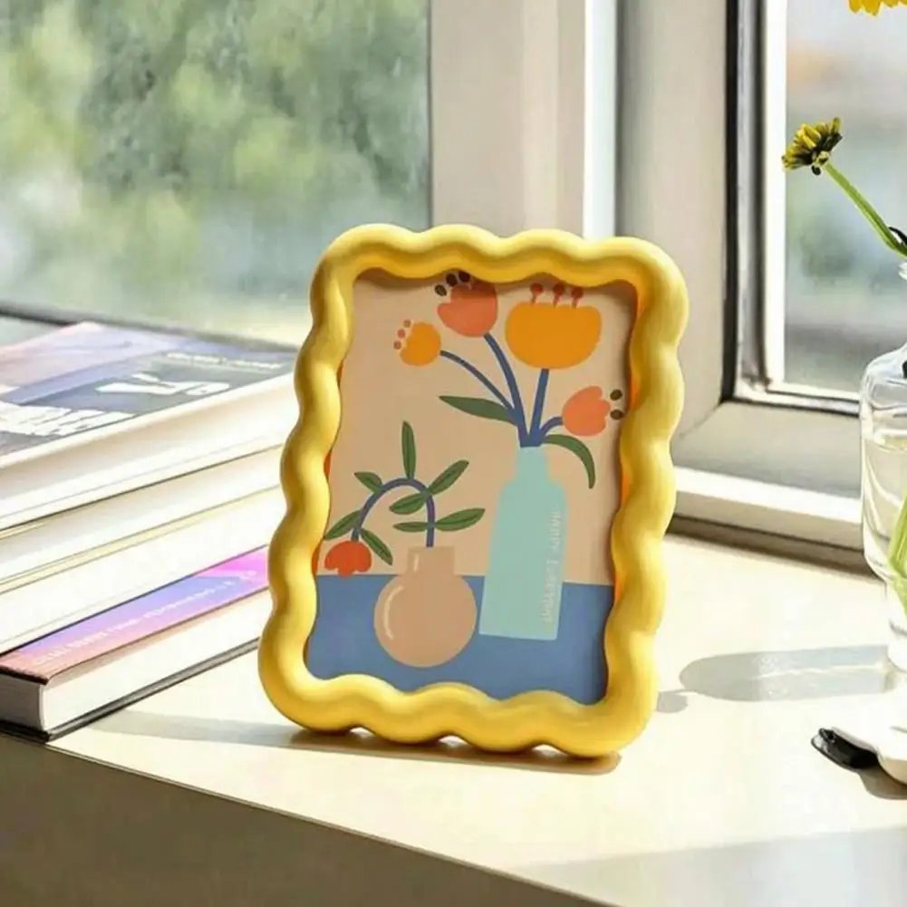 Colorful Scalloped 4 x 6 Picture Frame with Floral Cat Pattern Wavy Photo Frames for Home Decor Family Friends Wedding Gifts
