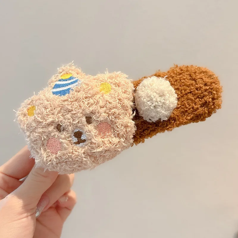 

Cute Plush Pudding Bear Hair Clips Sweet Cat Duckbill Clips Large Back Head Hair Accessories