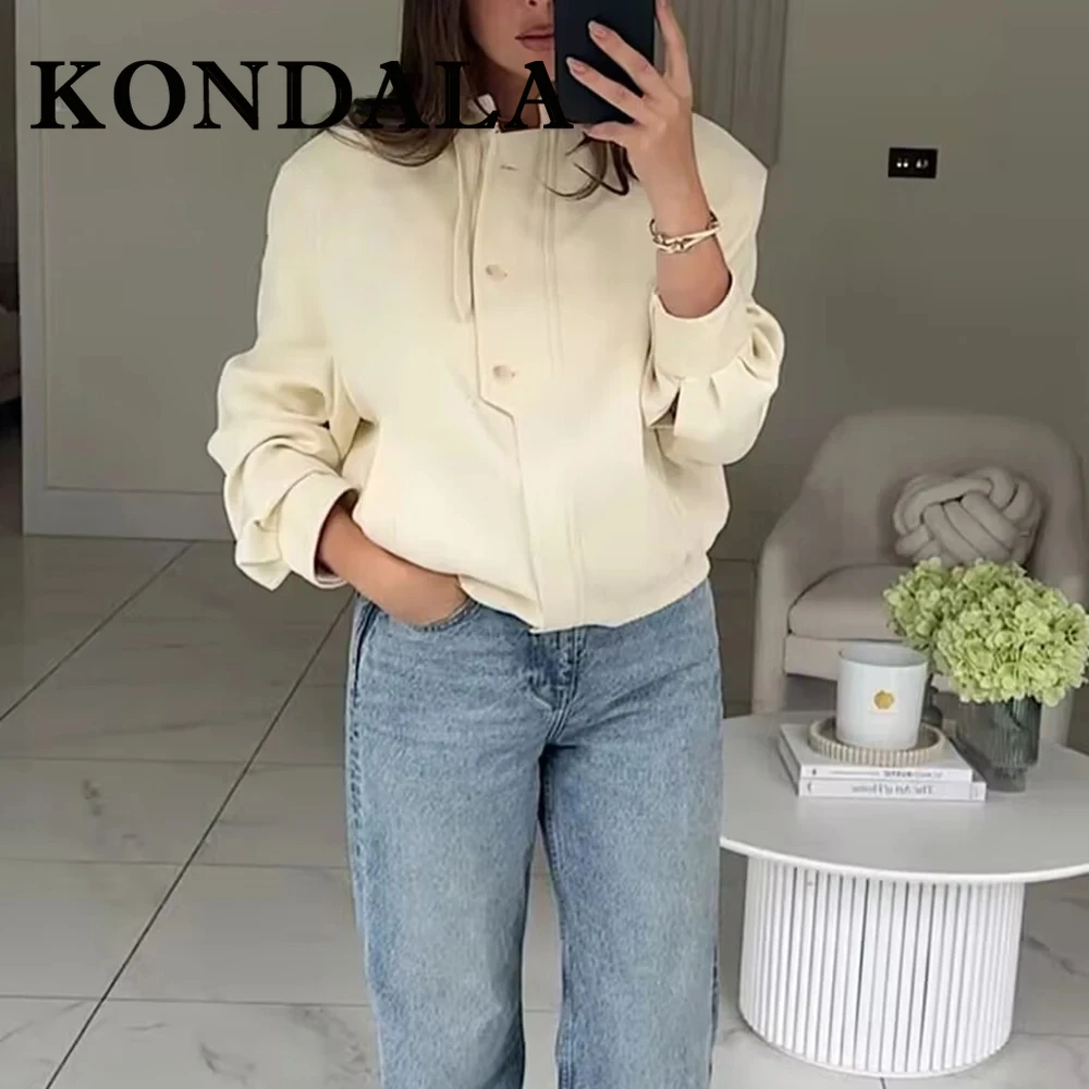 KONDALA Chic Casual High Street Woman Jackets Zipper Buttons Loose Jacket Fashion 2025 Autumn Pockets Vintage Mujer Outwear