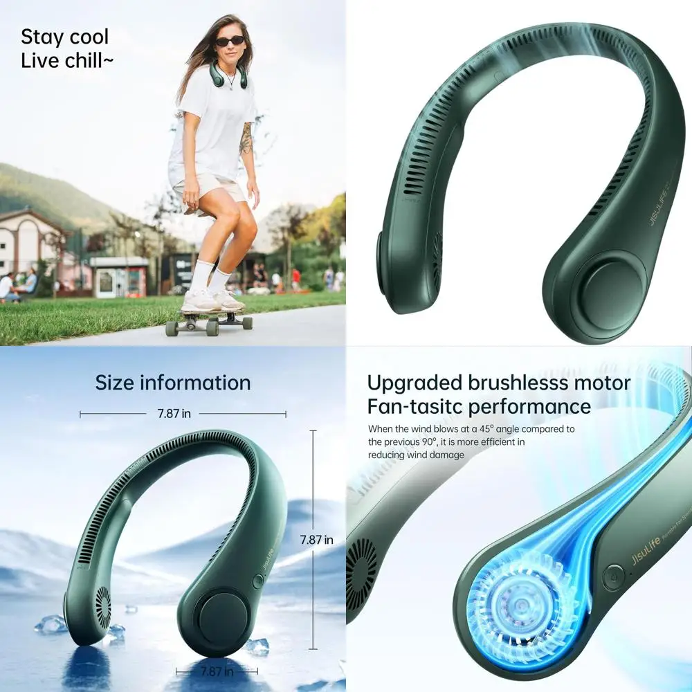 

Портативный вентилятор для шеи с 5 скоростями, без лопастей, аккумулятор 4000 мАч, регулируемый, перезаряжаемый, персональное охлаждающее устройство унисекс - темно-серый