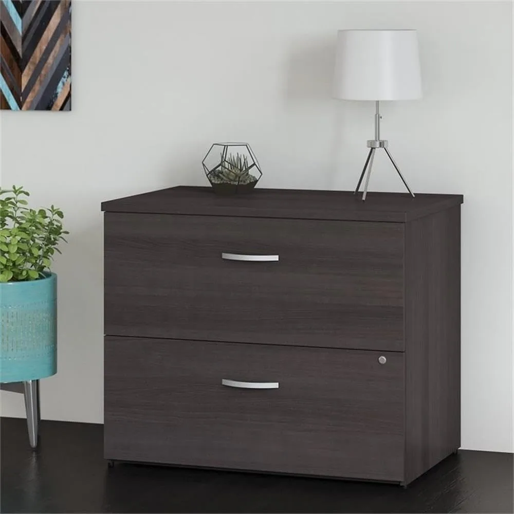 Studio C 2 Drawer Lateral File Cabinet in Black Walnut - Assembled, Locking Document Storage for Home or Professional Office