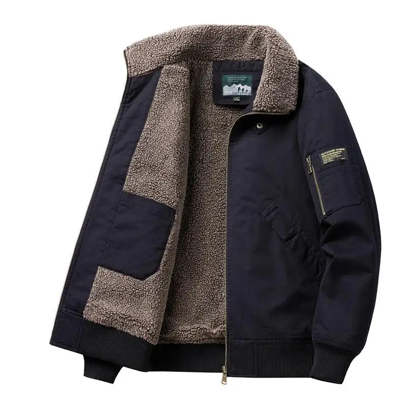 

Men's Winter Warming And Fleece Pilot Jacket Outdoor Hiking And Camping Jacket Lamb Fleece Workwear Printed Logo