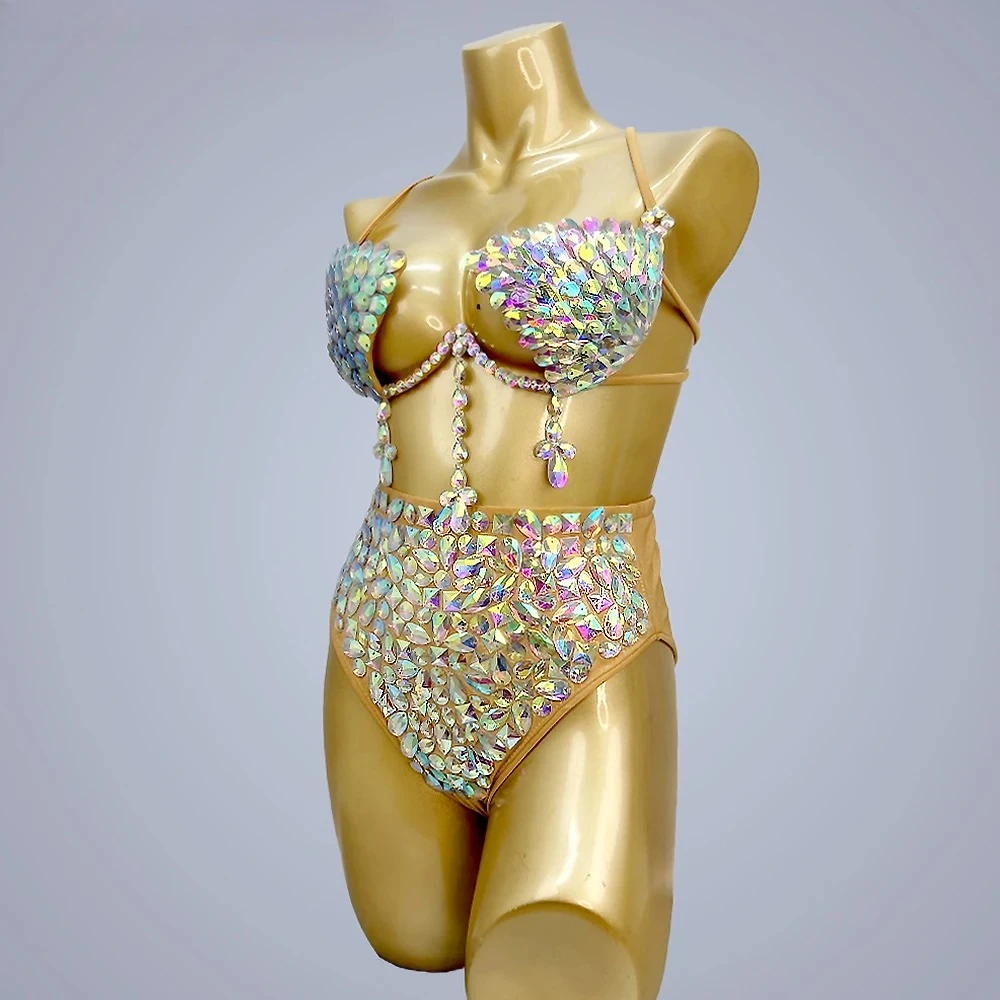 Seksowny biustonosz z drutu do tańca brzucha Samba karnawałowe zestawy bikini damski strój festiwalowy Rave impreza w klubie nocnym DJ sceniczny strój klubowy