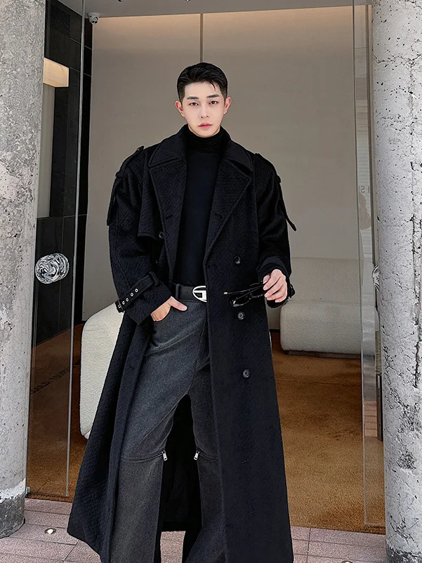 

Мужское шерстяное пальто на осень-зиму с двойной пуговичной застежкой, удлиненное до колена, модное, молодежное, стильное