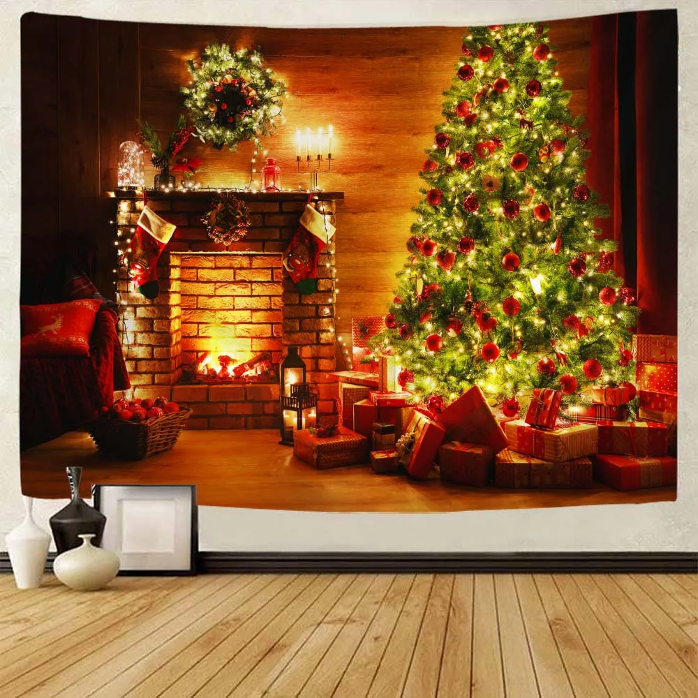 Christmas Decoration Tapestry Room Kitchen Wall Decoration Christmas Tree Christmas Gift Fireplace Home Christmas Decoration