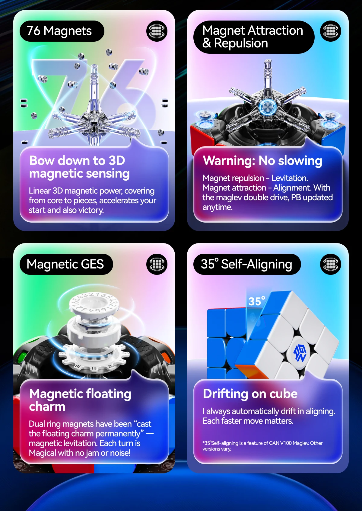 [Picube] GAN V100 Maglev UV Stickerless Magnetic 3x3x3 Speed Cube 3x3 Professional Ganv100 Magic Cube Puzzle Toys