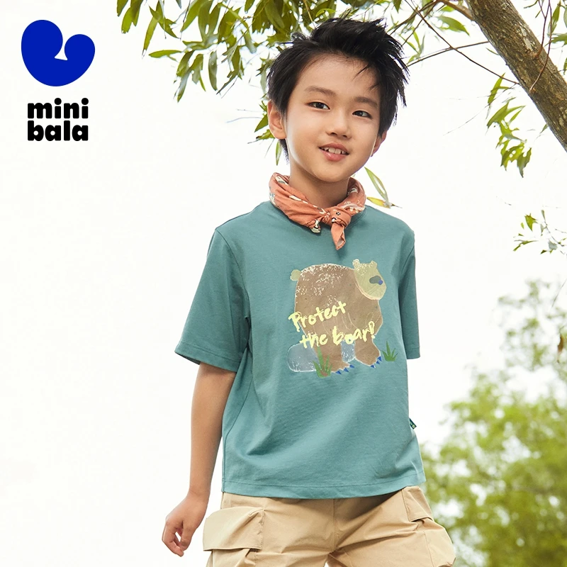 Mini Bala Short Sleeve T-Shirt Kids Summer Cool Feel Sweat Absorbent Quick-Dry Children Cartoon Animal T-Shirt