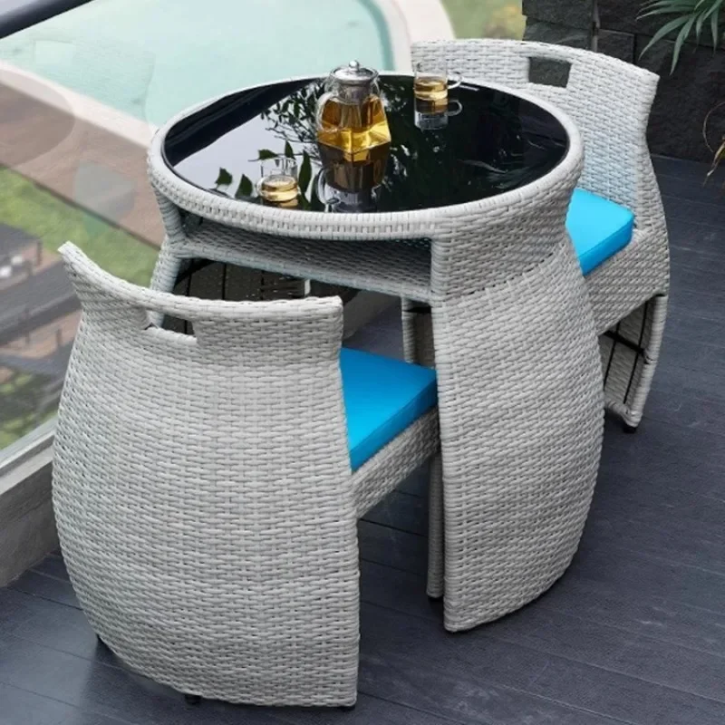 Balcony table and chair rattan chair tea table one table and two chairs three-piece set outdoor courtyard leisure rock