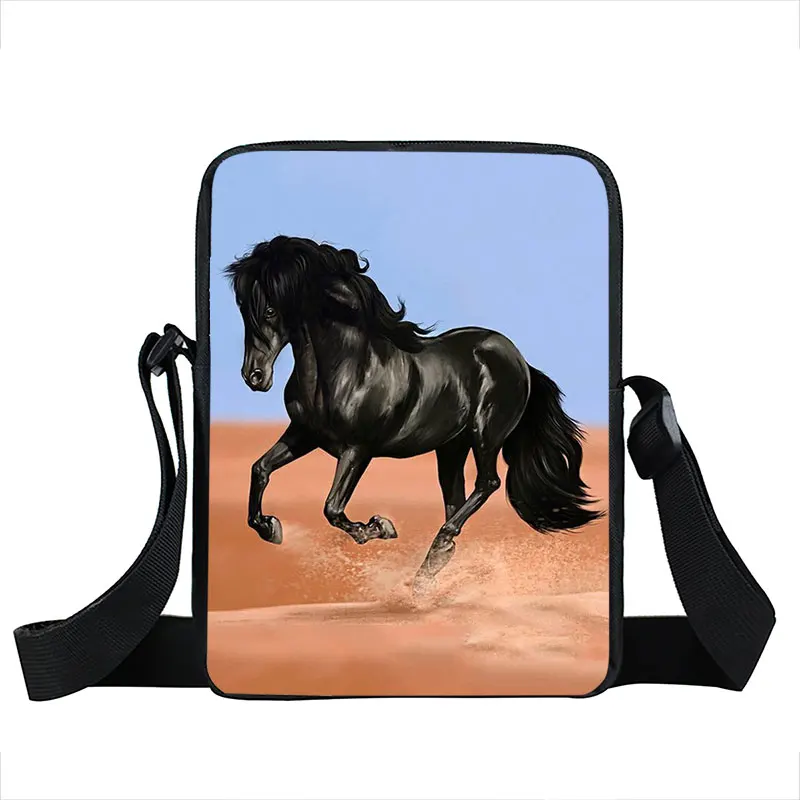 Elegent Animal Horse Print Messenger Bag Teenager Boys Cute Pony Crossbody Bags Travel Canvas Handbag Leisure Shoulder Bags Gift