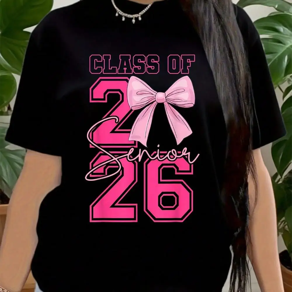 Women s Class Of 2026 Senior Mom T-Shirt, Plus Size Coquette Lace Graduation Senior 2026 Shirts, Preppy Bow Class Of 2026 Tee, Graduate 2026 Grad