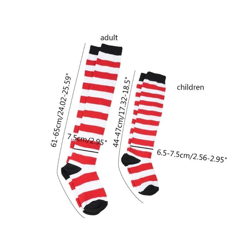 R1WE Women Striped Knee High Socks Xmas-Thigh High Socks Leg Warmers for Kid Adults