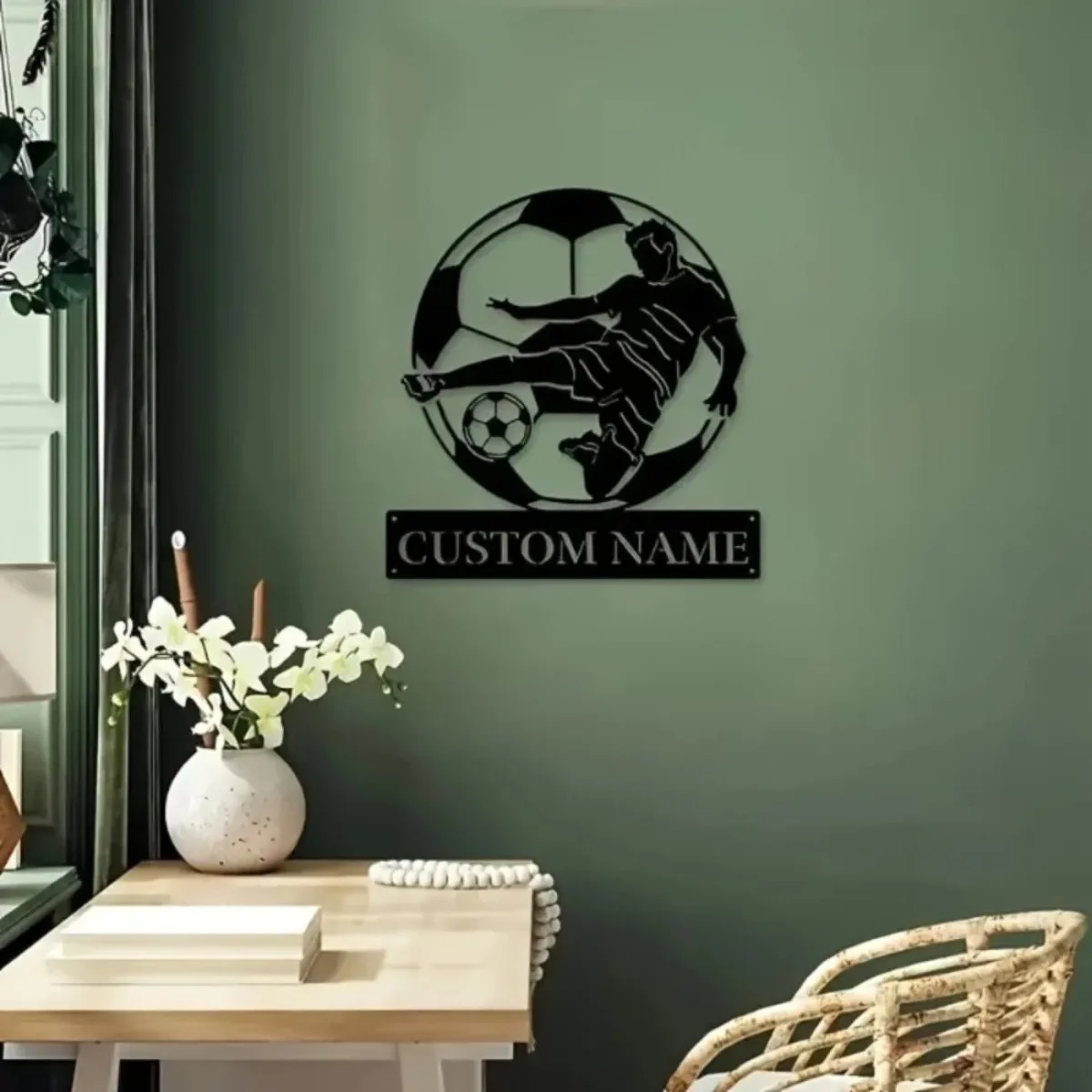 Crowd-Targeted Style: Football-Themed Iron Decor - Custom Soccer Player Wall Art with Personalized Name, Durable for Home